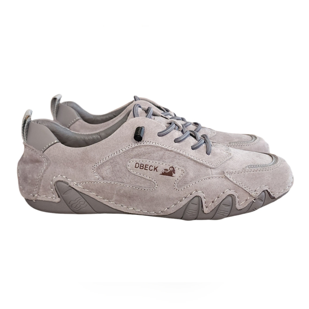 Dbeck Women's Taupe Suede Lace-Up Casual Flats - Picture 3 of 7